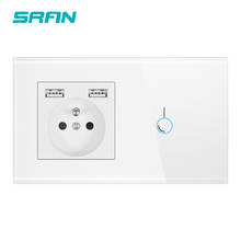 SRAN France sensor switch with socket,socket with usb crystal glass panel 146mm*86mm 16A socket with touch switch 1gang 1way 2024 - buy cheap