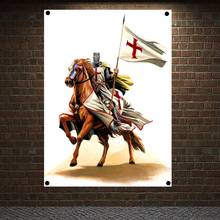 Pôsteres militares antigos, cavaleiro do cavalo, faixa retrô de impressão, bandeiras do cruzado de arte, pintura de tela, decoração de parede 2024 - compre barato