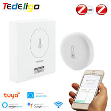 Sensor de temperatura e umidade tuya zigbee, funciona com 2mqtt, controle remoto sem fio, compatível com google home, alexa, echo 2024 - compre barato