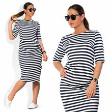 Fashion 5XL 6XL Large Size 2020 Spring Summer Plus Dress White Black Striped Dresses Big Size Women Clothing Pocket Vestidos 2024 - buy cheap