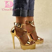 DoraTasia Plus Size 34-45 Luxury Brand Fashion Female Platform Sandals Gold Thin High Heels Sandals Women Sexy Party Shoes Woman 2024 - buy cheap