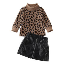 Focusnorm 1-5 Years 2PCS Toddler Kids Baby Girl Outfits Clothes Set Print Leopard T-shirt Tops+ PU Skirt Dress 2PCS Set 2024 - buy cheap