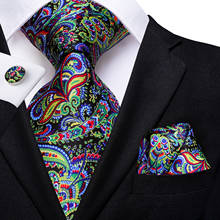 Hi-Tie New Design Green Floral Men's Tie 100% Silk Hanky Cufflinks Tie Set Ties For Men's Business Wedding Party Gravatas 2024 - buy cheap