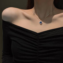 Fashion personality design sense light luxury web celebrity blue heart-shaped crystal necklace for women 2024 - buy cheap