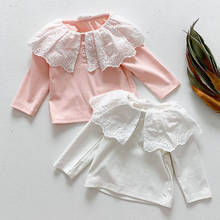 Spring Baby Girls Petals Collar T-shirt Children Children's Kids Baby Girls Long Sleeve Pure Color T-shirt 0-3Yrs 2024 - buy cheap
