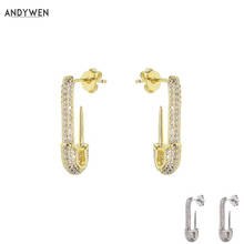 Andywen 925 prata esterlina ouro cz abrir pave pino de segurança brinco gota feminino único ouvido jóias de cristal acessório casamento 2024 - compre barato