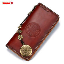 Handmade Long Wallet Card Holder Wallet Zip Phone Bag Coin Purse Clutch Bag First Layer Cowhide Vegetable Tanned Leather Zipper 2024 - buy cheap