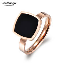 JeeMango, anillo de acero inoxidable de titanio de diseño famoso, joyería, anillos de boda de acrílico negro cuadrado dorado rosa para mujeres JR17044 2024 - compra barato
