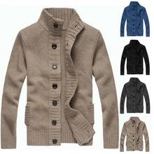 Suéter de punto con botones y bolsillos para hombre, abrigo cálido y grueso, cuello levantado, otoño 2024 - compra barato