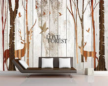 Custom Any Size Mural Wallpaper 3D Hand Painted Forest Elk forest wood grain Wall Painting Kid's Bedroom Background 3d wallpaper 2024 - buy cheap