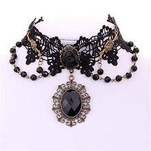 Colar gótico feminino, gargantilha corrente preta de cristal, estilo vintage vitoriano, joias steampunk 2024 - compre barato