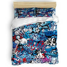 Explosão azul punk graffiti duvet cover conjunto com fronha quarto suprimentos cama consoladores tamanho do rei conjunto 2024 - compre barato