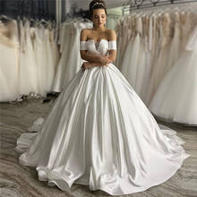 Simple Satin Wedding Dress 2020 Ball Gown Bride Dresses Off the Shoulder Lace Up Back Plus Size Bridal Gowns Vestido De Noiva 2024 - buy cheap