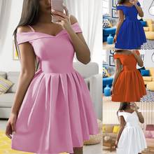 Solid Color Evening Party Dress for Women Sexy Off Shoulder Pleated Mini Dress Women Ball Gown Pleated Dress Vestidos Femme 2024 - buy cheap