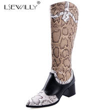 Lsewilly Women Boots Flats Pointed Toe Low-heele Snake Print Western Rodeo Cowboy Long Boots Fashion Female Casual Shoes 2024 - buy cheap