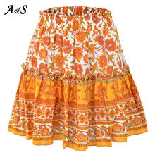 Anbenser Summer Floral Print Boho Sexy Mini Skirt Women Fashion High Waist Frills Short Skirt For Women Plus Size Pleated Skirts 2024 - buy cheap