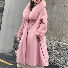 Jackets Cashmere Wool Real Natural Genuine Fox Fur Collar Coats Garment Outerwear For Women Overcoat Big Size 2024 - buy cheap