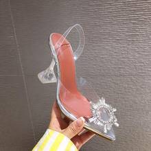 Elegant Women Sandals Transparent PVC Shoes Pointed Toe Clear High Heels Sandals Rhinestone Crystal Design Wedding Party Sandals 2024 - buy cheap