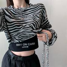 Stripe Cotton T Shirt Women  SPring 2021 Long Sleeve Girls Casual Oversized Fashion Crop Top Ladies Korean Hip Hop Tee Shirt 025 2024 - buy cheap