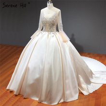 Champagne Satin Sparkle V-Neck Sexy Wedding Dresses 2021 Crystal Long Sleeve High-end Bride Gowns HA2279 Custom Made 2024 - buy cheap