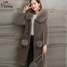 Cotday Thick Fox Fur Sheep Shearing Coat Women Korea Style 2021 Winter Warm Luxurious Fox Fur Collar Medium Length Fur Coat 2024 - buy cheap