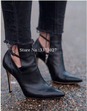 Black Leather Woman Ankle Boots Sexy Pointed Toe Thin Heel Buckle Strap Spring Autumn Shoes Lady Large Size Stiletto Heels Pumps 2024 - buy cheap