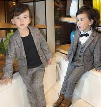Fashion Formal  Infant Boys Suits Blazers Suits Clothes Vest Blazers  Pants 3pcs Wedding Party Plaid Baby Kids Boy Outerwear 2024 - buy cheap