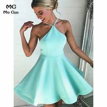 Vestido de noite azul 2021, uma linha, comprimento do joelho, costas abertas, elegante, plus size, vestidos de festa de baile à noite 2024 - compre barato