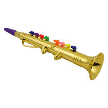 Clarinete metálico dourado para crianças, instrumentos musicais de sopro para bebês, crianças, com 8 chaves coloridas 2024 - compre barato