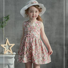 Baby Girls Dresses 2021 Summer Hat 2 Piece Set Children's Clothes Baby Sleeveless Birthday Party Princess Flowers Print Dress 2024 - купить недорого