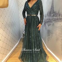 Elegant Emerald Green Arabic Evening Dresses Long Sleeve Sexy V-Neck Backless Dubai Formal Dress Women for Wedding Party Night 2024 - buy cheap