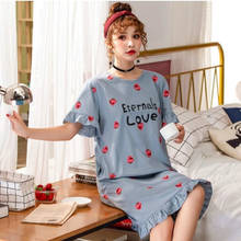 Women summer cotton nightgowns short-sleeved Korean loose plus size 5XL fit 90 kg nightshirt female cartoon print night dress 2024 - buy cheap