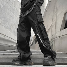 Mens cargo pants with many pockets High street hiphop style Black color Fake zippers Loose Autumn Spring 2024 - buy cheap