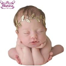 Nishine Newborn Photography Props Gold Silver Leaves Baby Girls Headband Elastic Kids Children Hair Head Band Cute Gifts 2024 - buy cheap