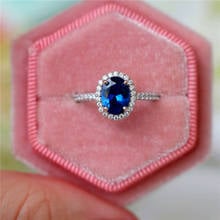 Luxury Female Crystal Blue Oval Stone Ring Silver Color Wedding Finger Ring Promise Solitaire Engagement Rings For Women 2024 - buy cheap
