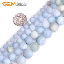 Natural 6/8/10/12mm Frosted Round Blue Aquamarines Stone Semi Precious Matte Beads Loose Beads For Jewelry Making Wholesale New 2024 - buy cheap