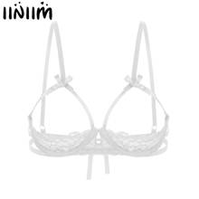 Womens Ladies Erotic Hole Open Cups Bras See Through Sheer Lace Bra Sissy Back Tie Up Underwired Lingerie Cupless Hot Bra Tops 2024 - buy cheap