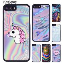 Krajews bonito unicórnio pastel metálico holográfico caso de telefone para o iphone 6 7 8 plus 11 12 13 pro x xr xs max samsung s6 s8 s9 s10 2024 - compre barato