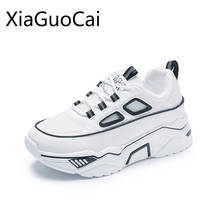 Zapatos informales de punta redonda para mujer, zapatillas de plataforma con cordones, de punta redonda, color blanco, para primavera y otoño 2024 - compra barato