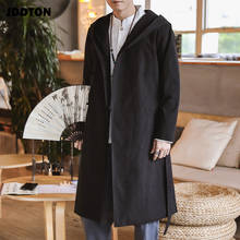 Jddton men trench blusão manga longa com capuz casaco retro estilo chinês bordado solto vintage casual masculino outwear je119 2024 - compre barato