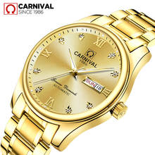 Relógio carnaval dourado automático, masculino, luxuoso, à prova d'água, luminoso, de pulso, mecânico, para negócios 2024 - compre barato