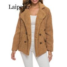 Jaqueta de lã de pelúcia falsa, casaco feminino de outono inverno, de pelúcia, quente, grossa, casaco de pelúcia feminino casual, sobretudo com bolsos, roupa de tamanho grande 2024 - compre barato