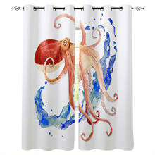 Octopus Sea Water Watercolor Window Curtain Kids Home Decor Accessories Living Room Bedroom Kitchen Children Curtain 2024 - buy cheap
