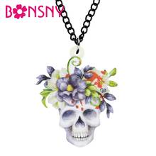 Bonsny colar acrílico com corrente de caveira e flor, de halloween, gargantilha com pingente no colar, joias para adolescentes, moderno, pingente, decoração de presente 2024 - compre barato