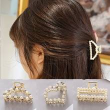 Mini Cute Pearl Rhinestone Hair Claw Clip Metal Shiny Hair Crab Women Fashion Heart Geometric Hairpin Headwear 2024 - buy cheap