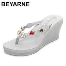 BEYARNE new 2020summer luxury slippers women high heels platform rhinestone casual flip flops beach shoes woman 2024 - buy cheap