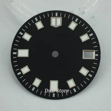 Bliger 28.5mm peças de relógio preto estéril dial marca luminosa janela data adequado para nh35 movimento automático 2024 - compre barato