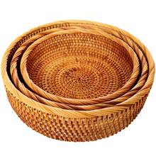 Hadewoven Round Rattan Fruit Basket Wicker Food Tray Weaving Storage Holder Dinning Room Bowl (3-Size Kit) 2024 - buy cheap