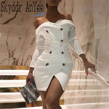 Весна-Осень 2020, сексуальное платье-блейзер с открытыми плечами и длинным рукавом, женское облегающее вечернее платье, женское офисное белое платье 2024 - купить недорого