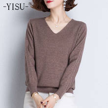 YISU 2021, новый весенний женский тонкий свитер с V-образным вырезом, весенние топы, женский джемпер с длинным рукавом, однотонный Повседневный Свободный вязаный пуловер 2024 - купить недорого